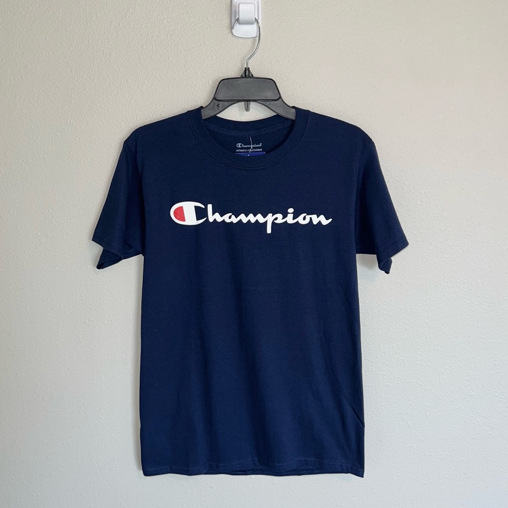 Champion Men’s Crew Neck Logo T-Shirt Navy Short Sleeve Athletic Size Small NWT